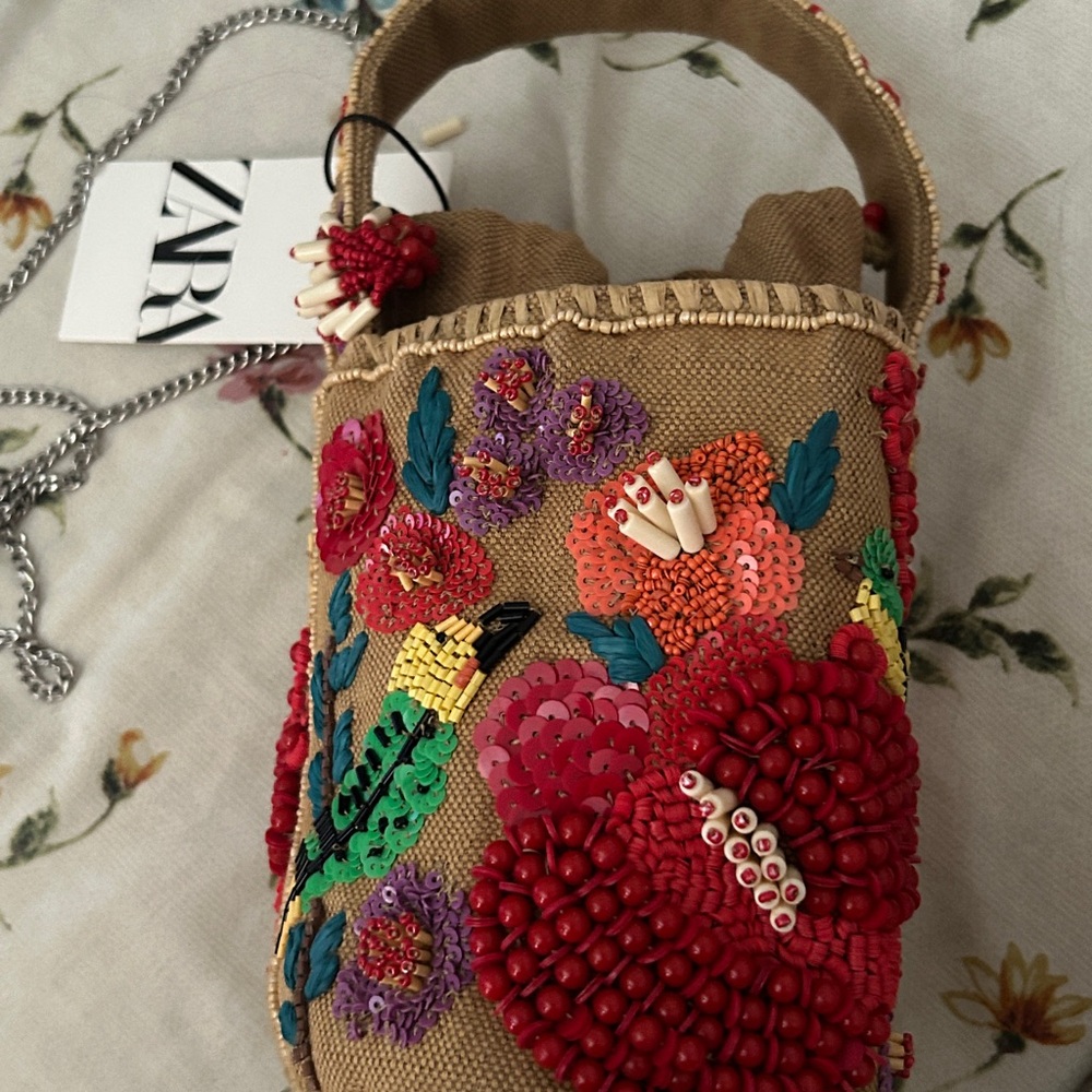 NWT ZARA BEADED BASKET BAG - Picture 11 of 11